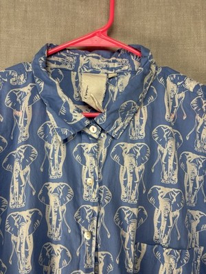 And For Good Organic Cotton Good Boyfriend Button Down Shirt Elephant Size 1X/2X