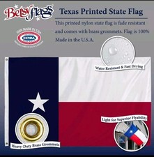 Betsy Flags Nylon TEXAS State Flag 3 x 5 with Brass Grommets Made in USA (NEW)
