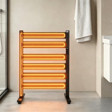 Freestanding Towel Warmer, 6-Bar Heated Towel Rack w/ Timer Temperature Control