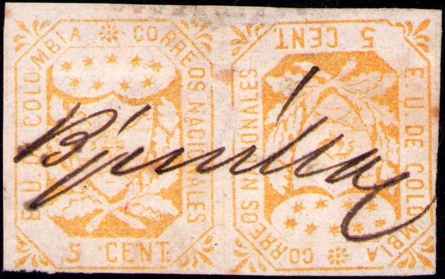 COLOMBIA - CLASSIC - 5c TETE-BECHE PAIR - MS BARRANQUILLA - Sc 30a - 1864 $$$$