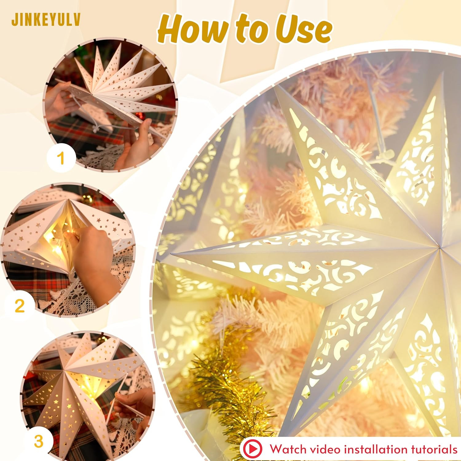 3PCS Paper Stars Lampshade 17.7 inch 7 Points Christmas Star Lantern Hanging ...