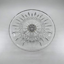 Vintage Clear Pressed Glass Pedestal Cake Stand 10" Diamond Starburst Footed