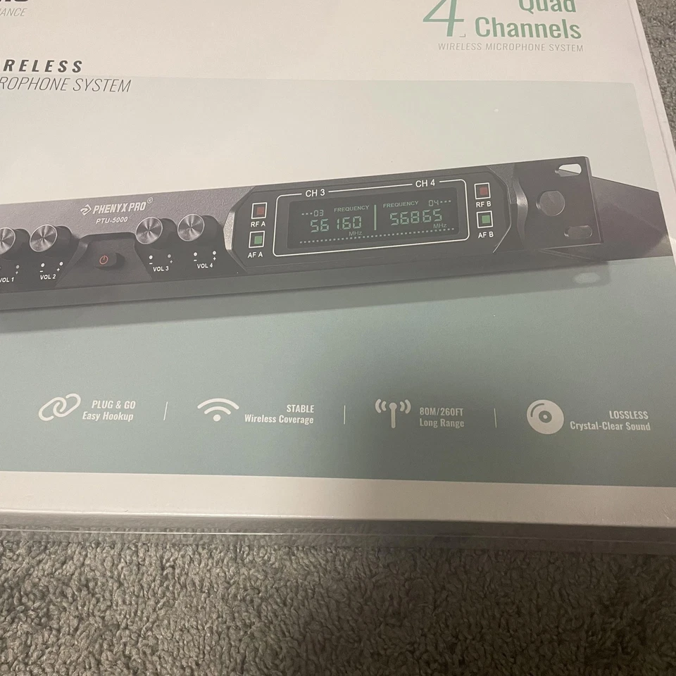 Phenyx Pro PTU-5000 Wireless Microphone System Quad 4 Channel 2H2B UHF New Kit - Image 3 of 4