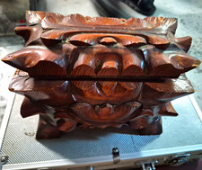 Hand Carved Wooden Lidded Trinket Box, Velvet Lined Handcrafted Decorative