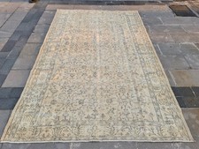 Vintage Oushak Rug 5.7x9.1 Ft Distressed Beige Turkish Wool Anatolian