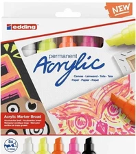 5 Pack Edding Acrylic Marker Pens (Broad) - Neon