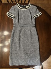 NWT Tory Burch Tweed Rosemary Dress Sz 6 Navy Jeweled/Fringed Neckline & Arms.