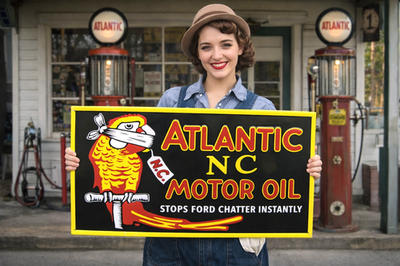 #ad Atlantic NC Motor Oil Sign North Carolina Polly Parrot Gas Oil Service Station $50.00