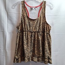 Y2K KATHRYN Babydoll Ruffle Cami Top Sz L Leopard Print Fairy Peplum Grunge 90s