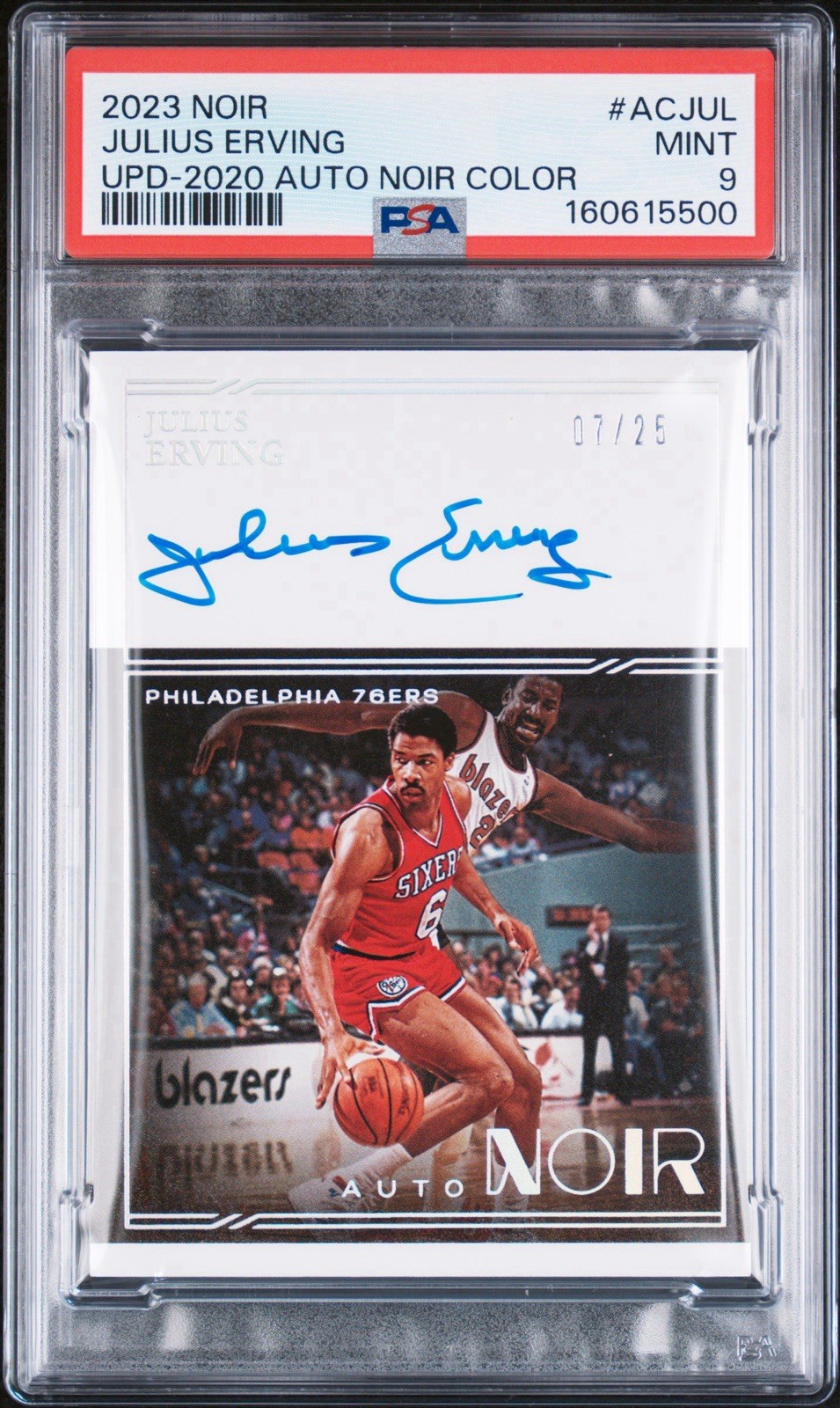 2023 PANINI NOIR UPDATE #ACJUL JULIUS ERVING UPD-2020 AUTO NOIR COLOR /25 PSA 9