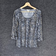 Dressbarn Blouse Women L Large Black Animal Print Long Sleeve Round Neck Casual