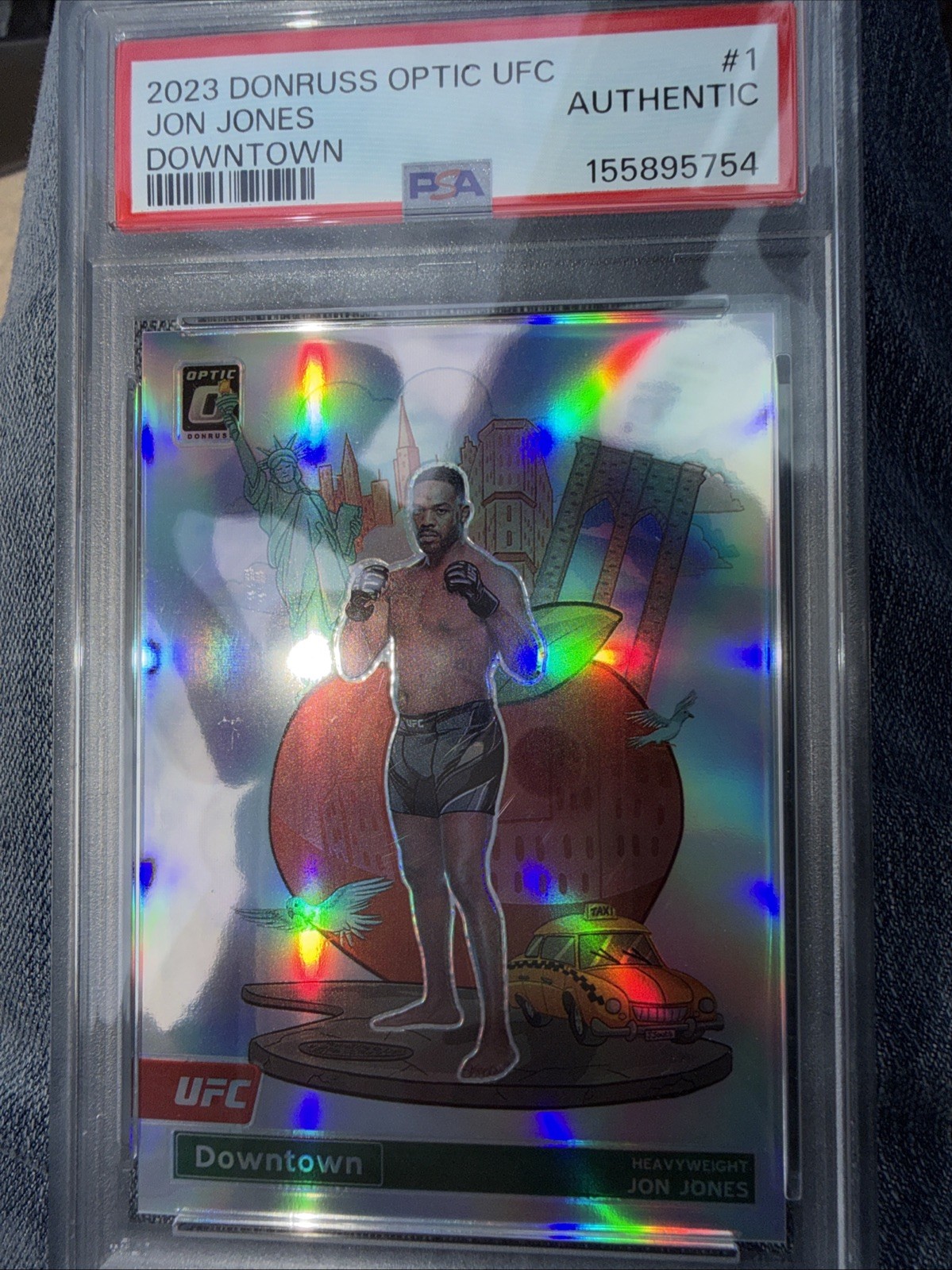 2023 Panini Donruss Optic UFC Downtown #1 Jon Jones Silver Prizm Case Hit PSA