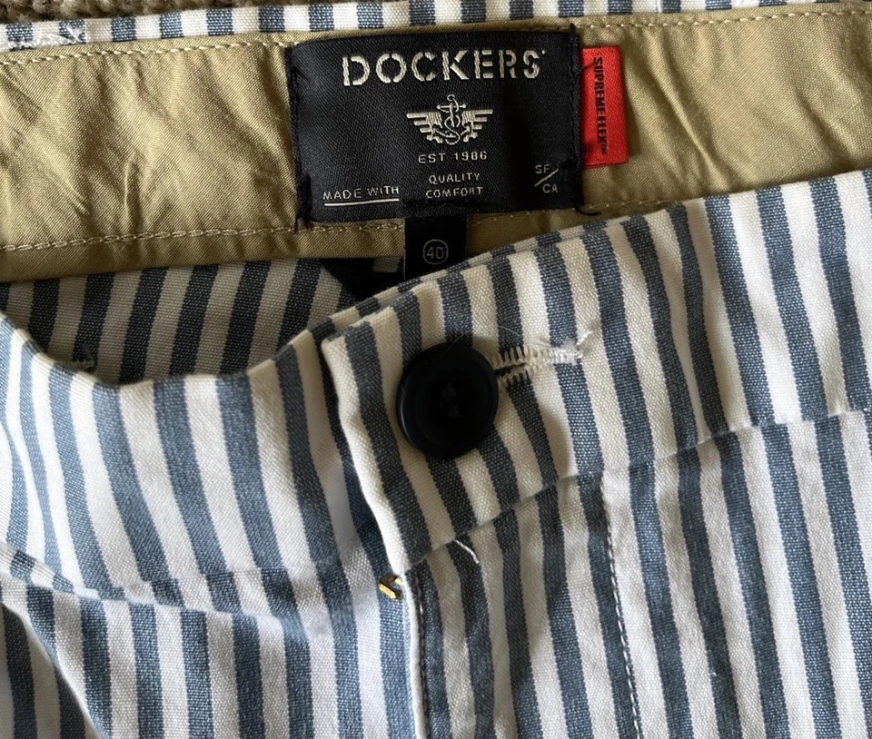 Pantalones Cortos Dockers Para Hombres 40 X 9 Supreme Flex Ultimate Azul/Blanco Rayas Verano Nuevos con Etiquetas Foto 3 de 4