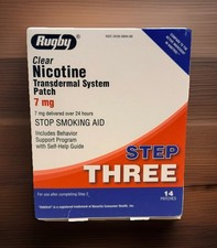 Rugby Nicotine Transdermal Patch 7mg Step 3 Stop Smoking Aid 14 Patches. Ex 5/27