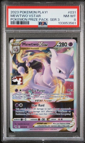 2023 Pokemon Play Mewtwo VSTAR #031 Prize Pack Series 3 PSA 8 NM-MT