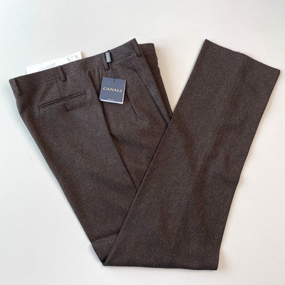 NWT Canali (56EUR / 38US) 100% Wool Brushed Birdseye Pleated Brown Dress Pants
