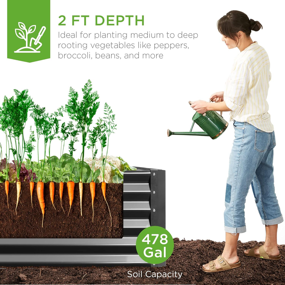 Best Choice Products 8X4X2Ft Outdoor Metal Raised Garden Bed, Deep Root