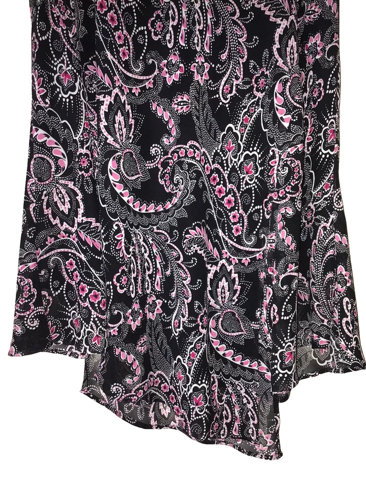 Falda Lane Bryant Mujer 18 20 Cintura Elástica Dobladillo Asimétrico Negro Rosa Paisley Foto 4 de 4