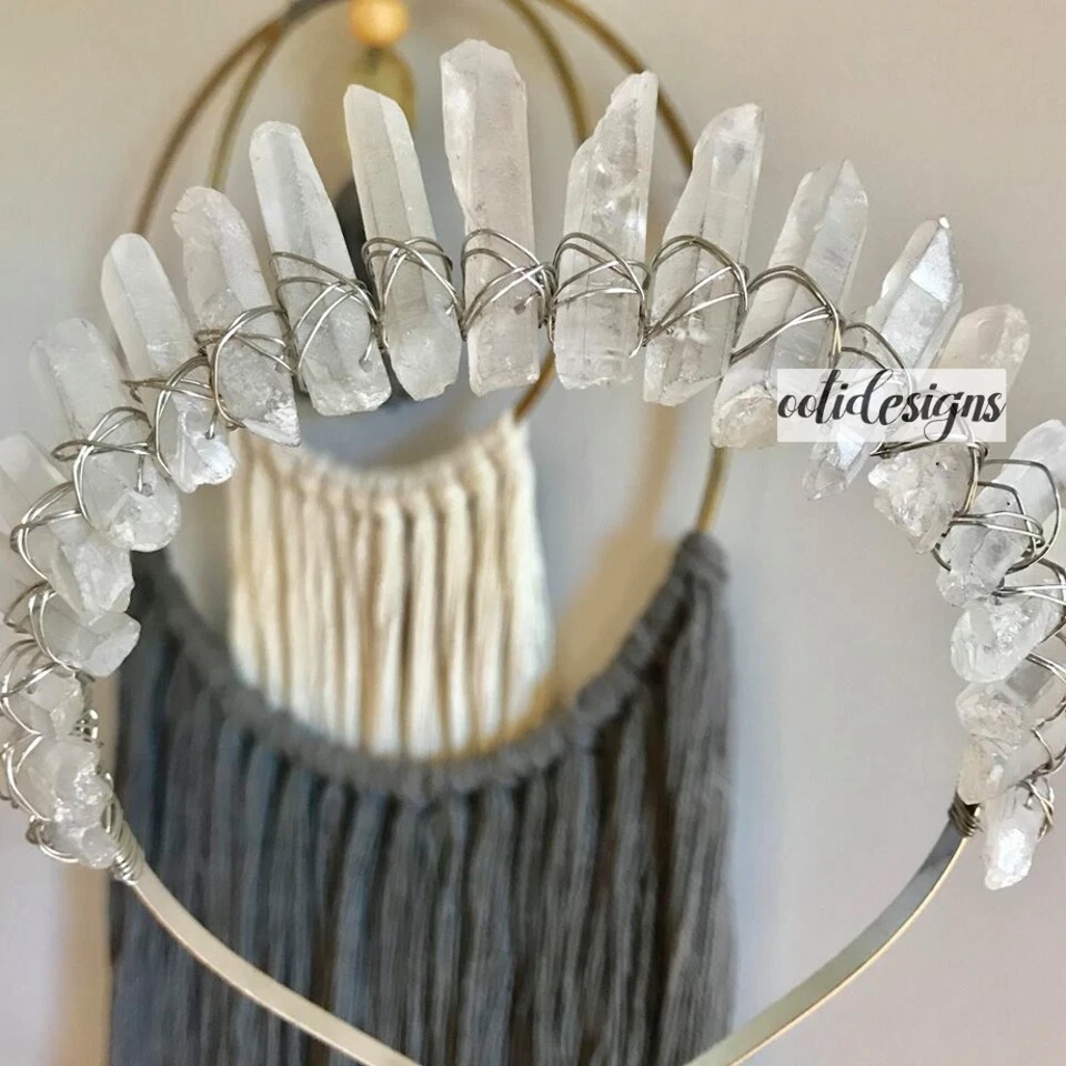 Diadema de piedras preciosas corona de cristal natural cuarzo crudo boda dama de honor Foto 3 de 4