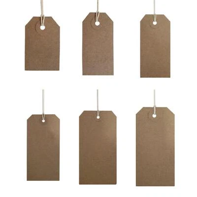 100 x Card Gift Tags Strung Brown Buff Wedding Name Cards Present Labels Luggage