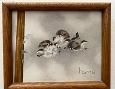 PEGGY HARRIS "One Ringy Dingy” Baby Birds ORIGINAL OIL ON CANVAS PAINTING SIGNED