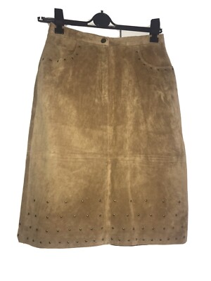 Terry Lewis Classic Luxuries Size 12 Camel Suede Leather Studded Skirt