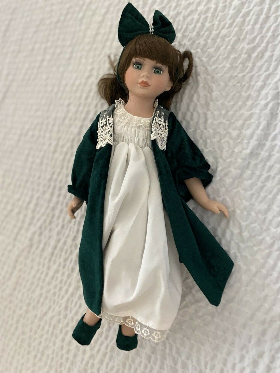 Collections Porcelain Doll Nightgown Green Velveteen Robe
