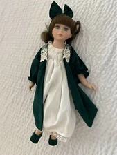 Collections Etc. Porcelain Doll ~ Nightgown Green Velveteen Robe Matching Shoes*