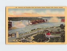 Postcard American and Horseshoe Falls, Oak Garden Theatre, Niagara Falls, Canada