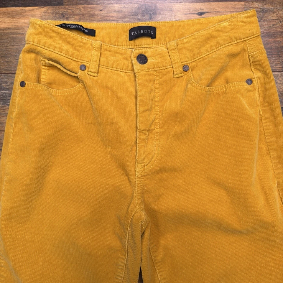 Talbots Corduroy Straight Leg Pant 2 Petite Yellow Mid Rise Curvy Stretch - Image 3 of 4