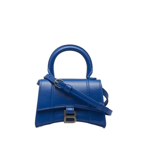 Balenciaga Blue Leather Mini Hourglass 2ways-Top Handle Bag Crossbody Bag