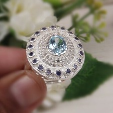 Natural Iolite Blue Topaz Gemstone 925 Sterling Silver Ring, Bride Gift Jewelry