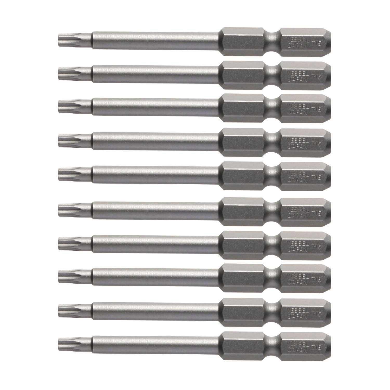 VESSEL T15 x 65mm Torx Bit Set of 10 V-ZP High Precision Bits
