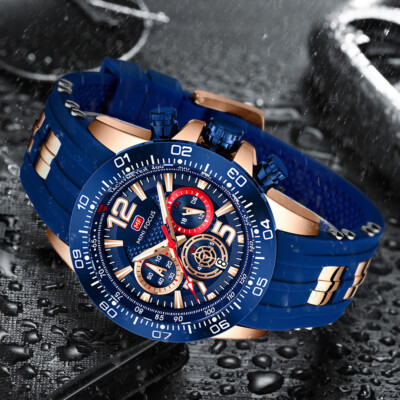 MINI FOCUS Mens Quartz Watch Sport Luminous Chronograph Silicone Wristwatch
