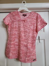 Med Couture 4-Ever Flex 3413 White Pink Nurse Medical Scrub Top-sz XS NWT