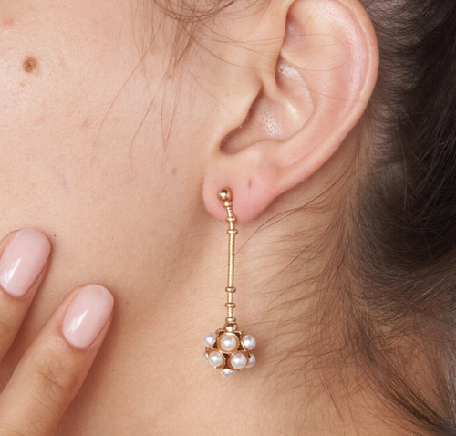 Élégant Boucles D'Oreilles Pendantes Style Art Nouveau Perles & D'Or Fabriqué Eu - Photo 4 sur 8