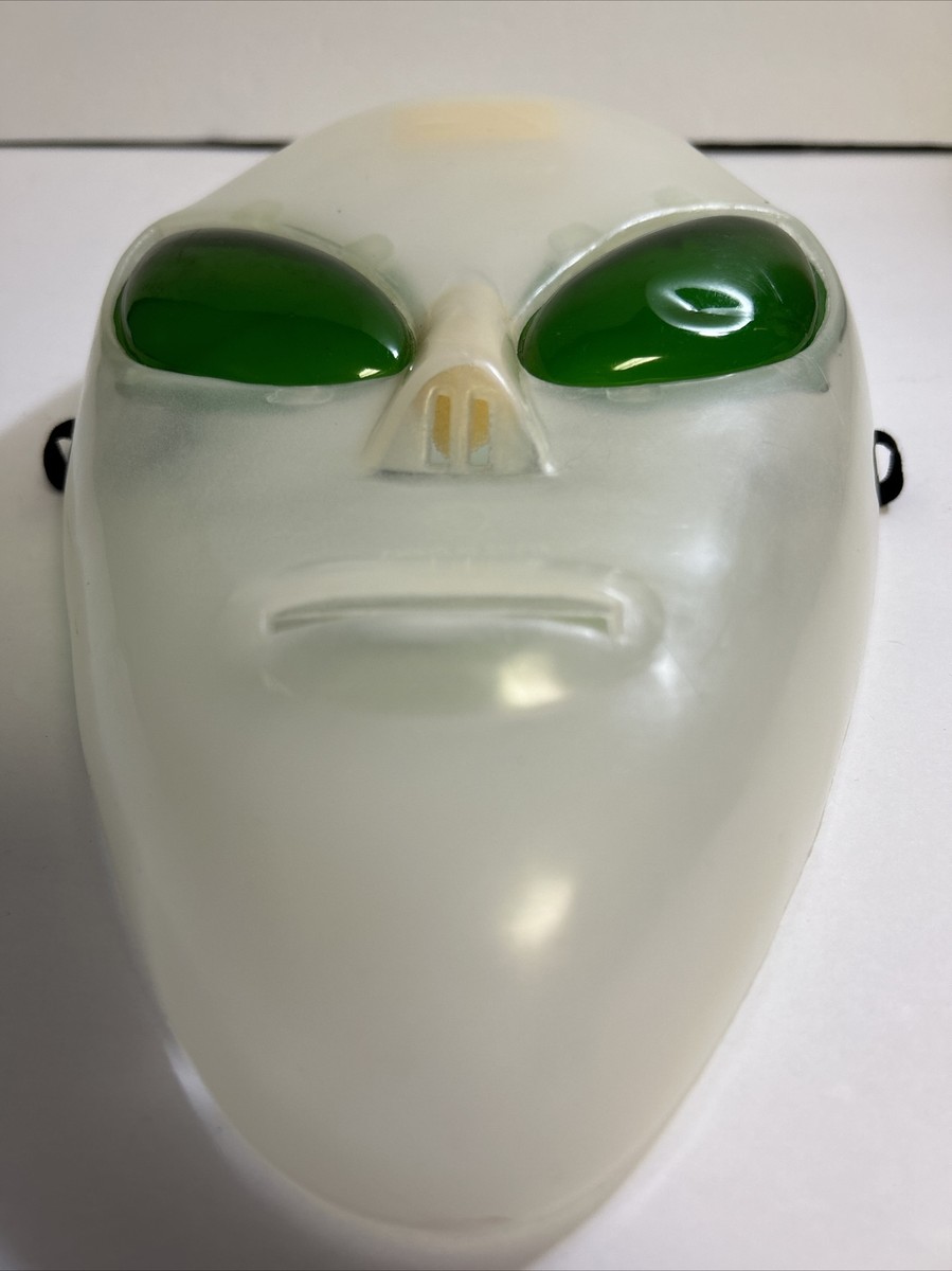 Vintage Halloween Alien Mask Green Eyes Glow In The Dark 11