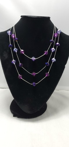 Amethyst color crystal multi layer graduated necklace with silver chain NWT - Picture 2 of 7
