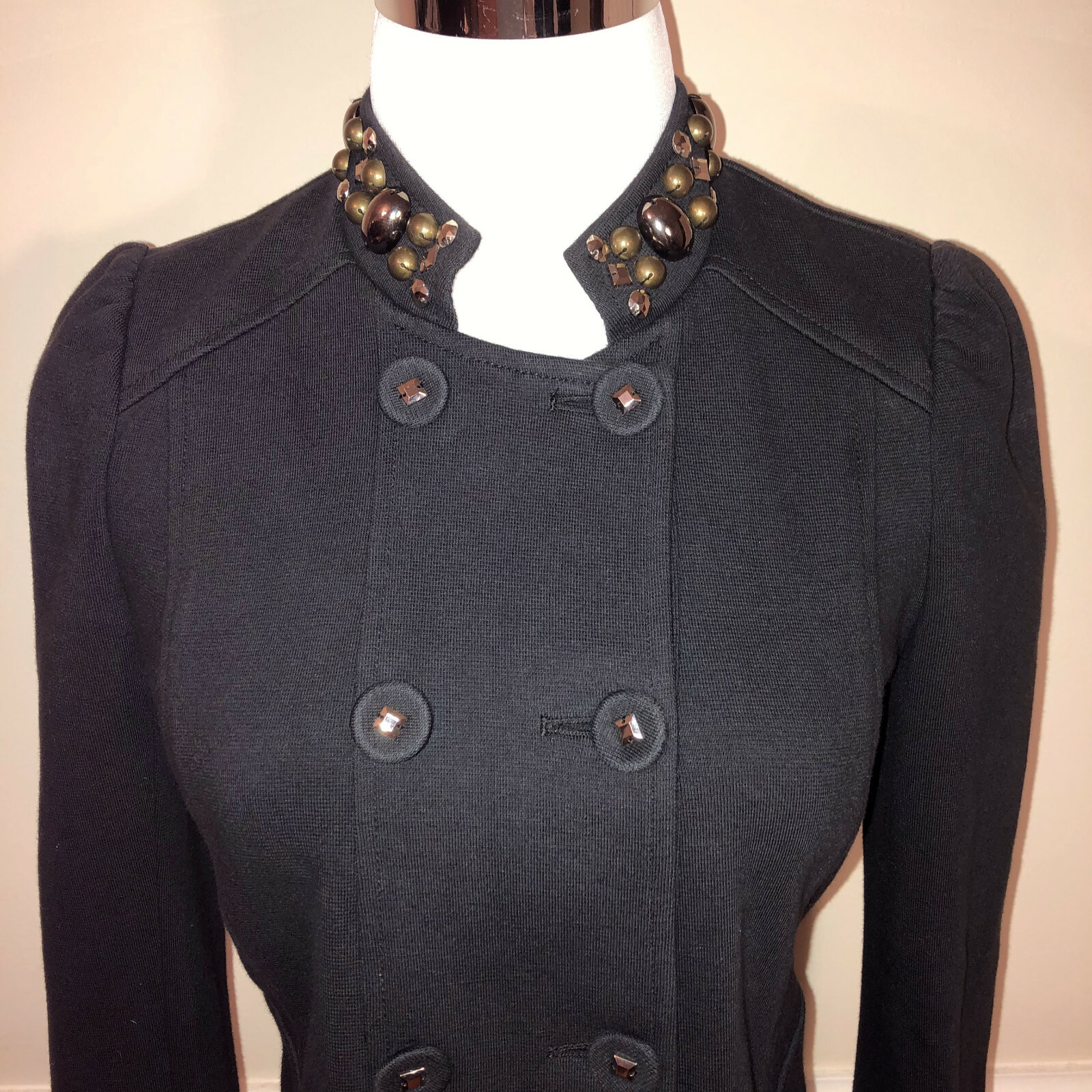 Vintage REBECCA TAYLOR Military Black Beaded Neck Cot… Gem