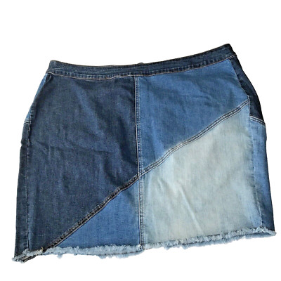 Lane Bryant Skirt Women 26 Plus Denim Patchwork Fringe Blue Stretch Y2K Western