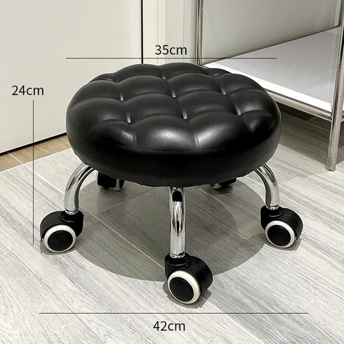 Round Low Roller Seat Stool Small Stool with Wheels Pulley Ottoman Comfortable - Picture 8 of 12
