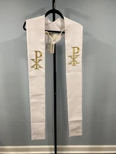 WHITE STOLE WITH GOLD AND SILVER CHI-RHO