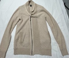 H M FULL LONG SLEEVE 100 COTTON ZIP UP SWEATER MEN BEIGE SIZE SMALL