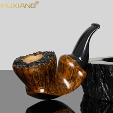 MUXIANG Smooth Volcano Pipe Briar Wooden Tobacco Pipe With Burl Cumberland Stem