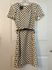Kay Unger Silk Black & White Polka Dot Belted Dress Wedding Vintage 90s Audrey S