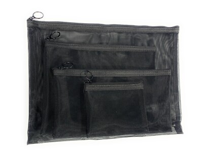 4 Schwarz Netz Etui Federmäppchen Reißverschluss Münze Make Up Reise Organizer Set A4 Datei Tasche