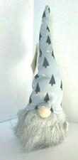 Giftcraft Gnome Plush Figurine Gray Hat w/Christmas Trees Black White Beard 10"H