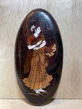 Vintage Indian Inlaid Wood Woman Marquetry Wall Art