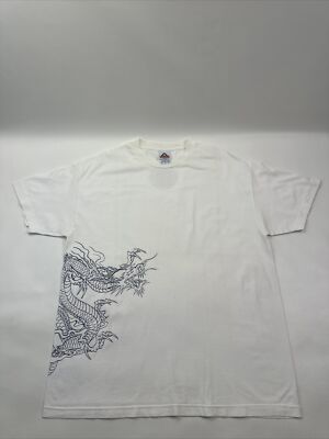 Routes Tattoo Jiro White T Shirt Blue Dragon Graphic Print  Mens Sz XL