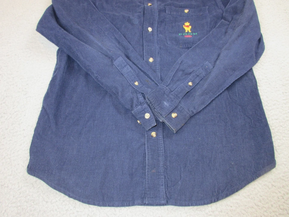 ВИНТАЖНАЯ мужская футболка Disney маленькая синяя на пуговицах вельветовый карман с Винни-Пухом - Изображение 3 из 4